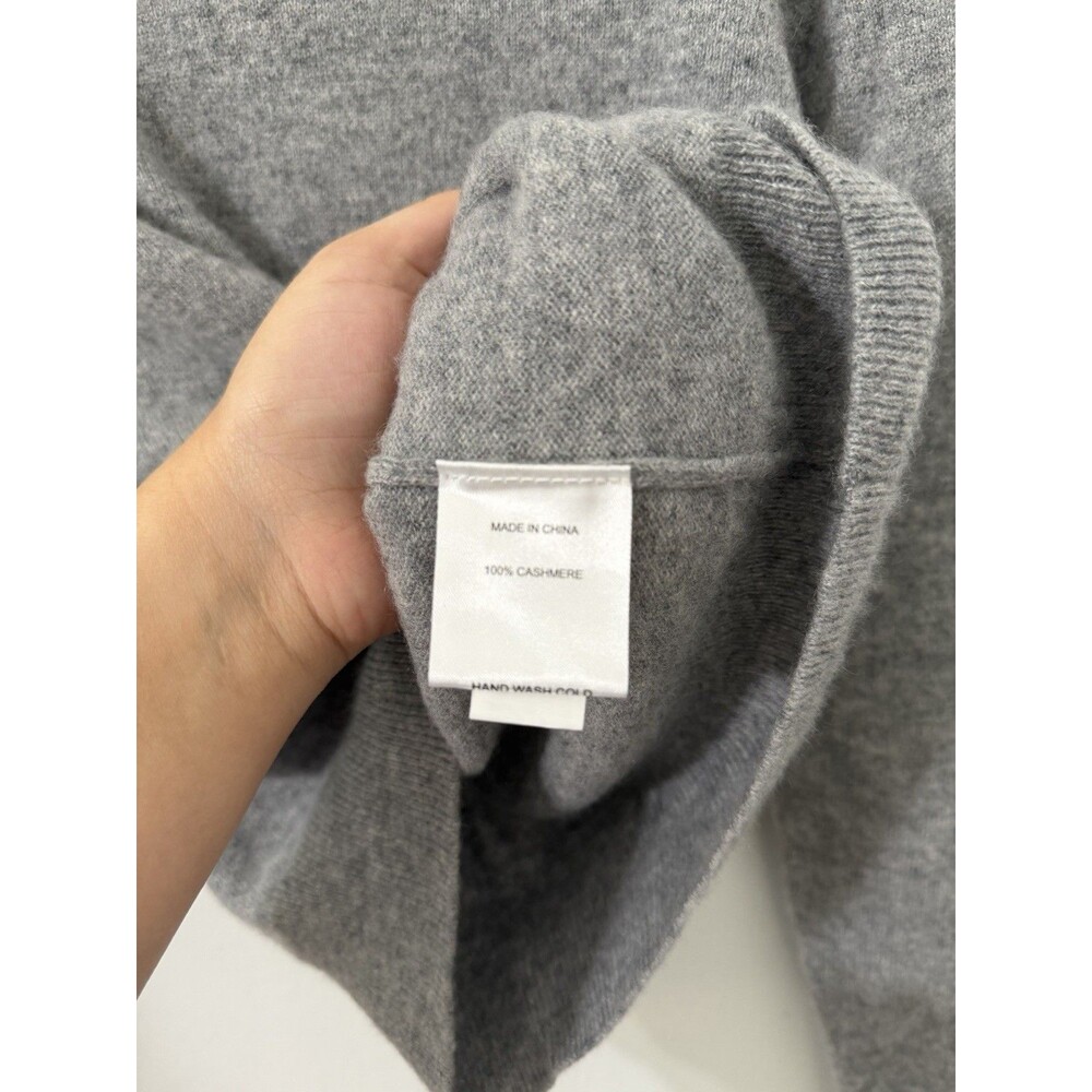 Quince Women’s 100% Cashmere Crew Neck Pullover Sweater Gray Ribbed Trim M - Picture 3 of 4